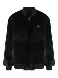 Куртка с логотипом из искусственного меха Prada, черный