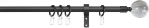 Карниз indeko "Ball Glass Clear", 1 направляющая, фиксированного размера, полный комплект, включая кольца и крепежный материал 200 см, Ø16мм, черный