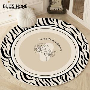 Budis Ковер 60 см для спальни/гостиной, круглый, в стиле Chanel, утолщенный, велюровый, нескользящий