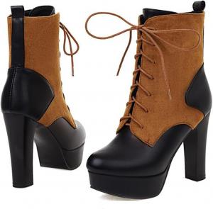 Женские ботильоны Alyaafifa на шнуровке с массивным каблуком, платформой и закрытым носком, из матовой кожи, с заклепками, высокие короткие ботинки, сексуальные винтажные туфли, Brown - E