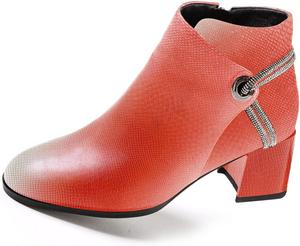 Женские ботильоны YDN с круглым носком, стразами, на невысоком грубом каблуке, с заклепками и молнией, модная обувь, размер 4-15 US, Tomato