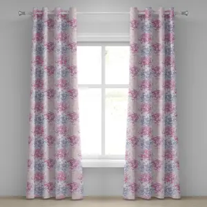 Шторы на люверсах ABAKUHAUS с романтическим цветочным узором, хризантемами, листьями и абстрактным принтом, декоративные двухпанельные шторы, 280 см x 175 см, розово-белые Abakuhaus
