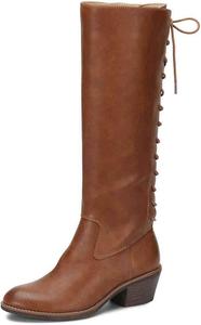 Женские ретро ботинки FSJ выше колена с боевой подошвой, каблук-блок, носок миндальной формы, шнуровка, молния, для вечеринок, зимние, размер обуви 4-15 US, Brown