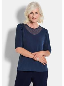 GOLDNER Размер короткий: Сетчатая футболка. Элегантный топ с короткими рукавами и сетчатой вставкой темно-синего цвета