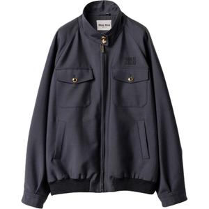 MIU MIU Вышитая логотипом ребристая вязаная куртка, Gray