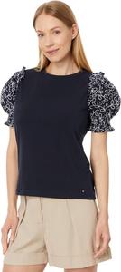 Женский топ Tommy Hilfiger с короткими рукавами и комбинированной отделкой, Sky Captain