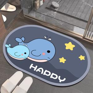 Dajiang Ковер 60х90 см для ванной/кухни/прихожей, нескользящий, быстросохнущий, овальный, Happy Dolphin