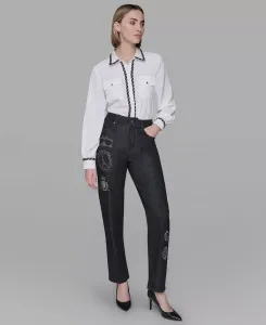 Женские джинсы прямого кроя с заплатками KARL LAGERFELD PARIS, черный