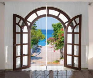 Шторы ABAKUHAUS Holiday Rustic, для летнего дома в саду, гостиной, универсальные, с петлями и крючками, 280 x 175 см, нежно-голубой и белый Abakuhaus