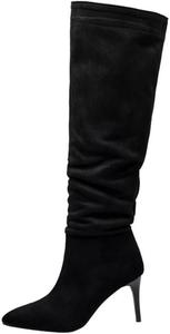 Женские зимние ботильоны на высоком каблуке, свободного кроя, из искусственной замши, с заостренным носком, удобные, на подъем, модные ботинки средней длины JMdfcqer, Black