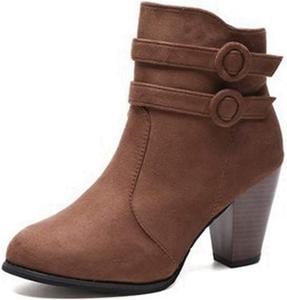 Женские замшевые ботильоны VOKLIN с круглыми носками, массивным каблуком, пряжкой и молнией, короткие элегантные ботинки, Brown-Velvet Lined