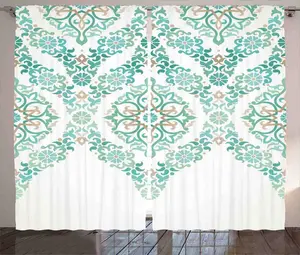 Штора ABAKUHAUS в традиционном деревенском стиле, винтажный цветочный бохо-стиль, присборенная штора для спальни с петлями и крючками, 280 x 245 см, цвет: зеленый, бежевый Abakuhaus