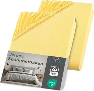 Простыня на резинке Джерси DreamScience 140x200 - 160x200 см, желтая, 2 шт., для матрасов высотой до 22 см - Мягкая и эластичная, эластичная по всему периметру, не требует глажки NYVI