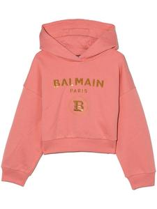Укороченное худи с логотипом Balmain Kids, розовый