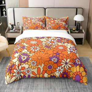 Erosebridal Хлопковый комплект постельного белья Boho Floral с ботаническим принтом в фиолетовых и оранжевых тонах, Multi 02