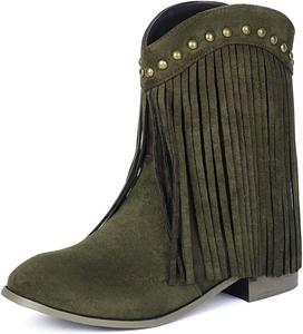 Модные замшевые ботильоны UP2STEP с кисточками и бахромой | Плоские ботинки на каждый день с заклепками и круглым носком в стиле бохо, Green