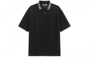 Хлопковая поло с интарсией логотипа VERSACE JEANS COUTURE, черный