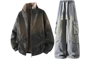 Повседневная спортивная одежда Unisex с воротником стойкой Moderate X1617, coffee top+желтый mud pants