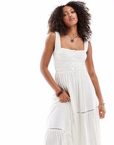 Платье миди ASOS DESIGN с квадратным вырезом, многослойным кроем и кружевными вставками белого цвета - БЕЛЫЙ