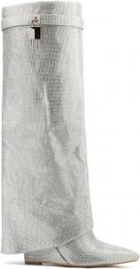 Frankie Hsu Фрэнки Хсу Дизайнер моды Современные сексуальные женские и мужские ботинки «Акула» Большой размер Зеленая синтетическая кожа Босоножки на танкетке Сапоги до колена Каблук Длинные сапоги US4-14