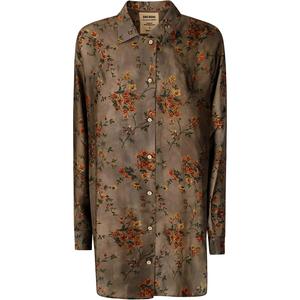 Рубашка с цветочным принтом и асимметричным краем UMA WANG, серый