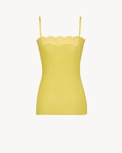 Топ-майка с кружевной отделкой из рубчатого шелкового трикотажа Saint Laurent, зеленый