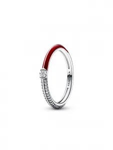 Двойное кольцо Pandora ME с паве и красным бриллиантом, серебро