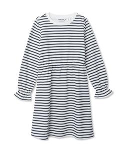 Детское трикотажное платье с длинными рукавами из французской махровой ткани Lands' End, Navy/ivory stripe