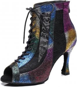 Женские танцевальные ботильоны на каблуке для вечеринок и выступлений, для бальных и латинских танцев, с застежкой на шнуровку, сетчатые, с открытым носком LITNERMIA, Al473/Multicolour 9Cm Heel