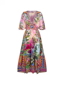 Платье с цветочным принтом и V-образным вырезом Camilla, розовый