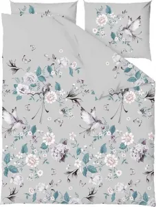Постельное белье, хлопковое постельное белье, высокого качества 200x220 Safo Grey, цветы, птицы Zaratex