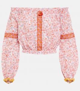 Укороченный топ из хлопка с цветочным принтом Nana Poupette St Barth, Pink Magnolia