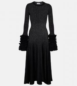 Платье миди из мохера с рюшами Alaïa, Noir Alaia