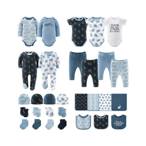 Подарочный набор Newborn Layette для мальчиков и девочек, синий и белый слон, 30 основных предметов, The Peanutshell, мультиколор