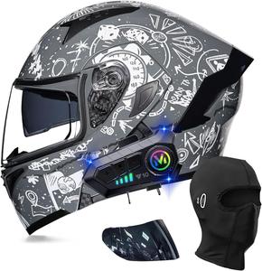 Шлем мотоциклетный модульный Guenzo Bluetooth, серый / белый