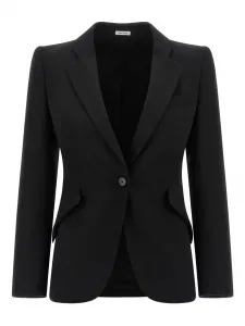 Однобортный блейзер с объемными плечами Alexander McQueen, черный