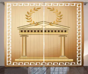 Штора ABAKUHAUS Toga Party Rustic, Temple Olive Branch, универсальная ленточная штора для гостиной с петлями и крючками, 280 x 225 см, светло-коричневый и Abakuhaus