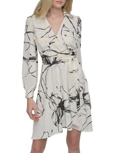 Платье-рубашка из искусственного атласа с запахом DKNY, цвет Eggshell Black