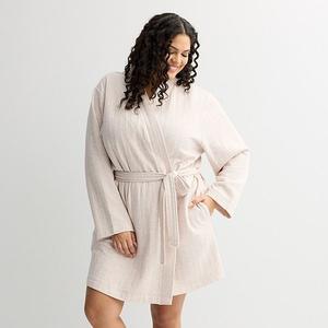 Плюс сайз стеганый вязаный халат с запахом Croft & Barrow, Light Sand Heather