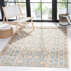 Ковер SAFAVIEH, 183 x 275 см, Kilim Collection, Natural & Blue, плоское плетение из джута, идеально для помещений с высокой проходимостью в гостиной, спальне (KLM759M)