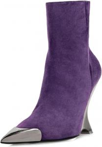 Женские металлические ботильоны FOWT с заостренным носком, боковой молнией, специальным клиновидным высоким каблуком, короткие стильные ботинки для вечеринок и повседневной носки, размер 4-16 US, Purple