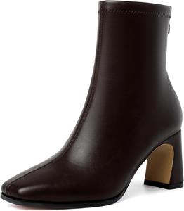 Женские ботильоны на квадратном носке с широким каблуком, средней высоты, невысокие короткие ботинки на молнии, обувь для осени и зимы GOUPSKY, Brown