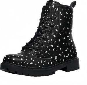 Женские короткие ботинки с принтом, шнуровкой и массивным каблуком, боевые ботильоны для девушек и женщин, обувь на осень и зиму, с узором из роз и черепов в мультяшном стиле Maimeili, Fragment Black