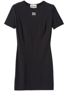 Miu Miu платье мини с короткими рукавами и логотипом, черный
