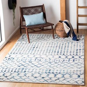 Ковер SAFAVIEH, 161 x 229 см, Tulum Collection, Ivory & Turquoise, бохо дизайн, устойчивый к пятнам, идеален для помещений с высокой проходимостью: гостиная, спальня, столовая (TUL249A-5)