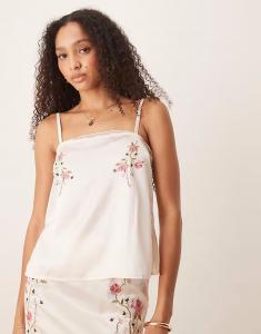 Топ из атласа с цветочной вышивкой Asos Design