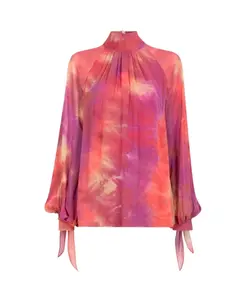 Топ с принтом тай-дай и воротником-стойкой Roberto Cavalli, розовый