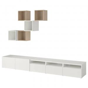 Комбинация шкафа для телевизора BESTÅ/EKET IKEA, 300x42x210 см, цвет white/white stained oak effect