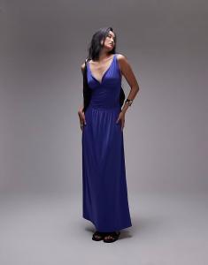 Платье макси с присборенной талией Topshop в кобальтово-синем цвете