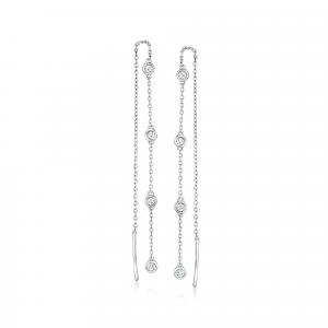 Серьги-нити Ross-Simons Diamond Station из стерлингового серебра Ross-Simons, белый